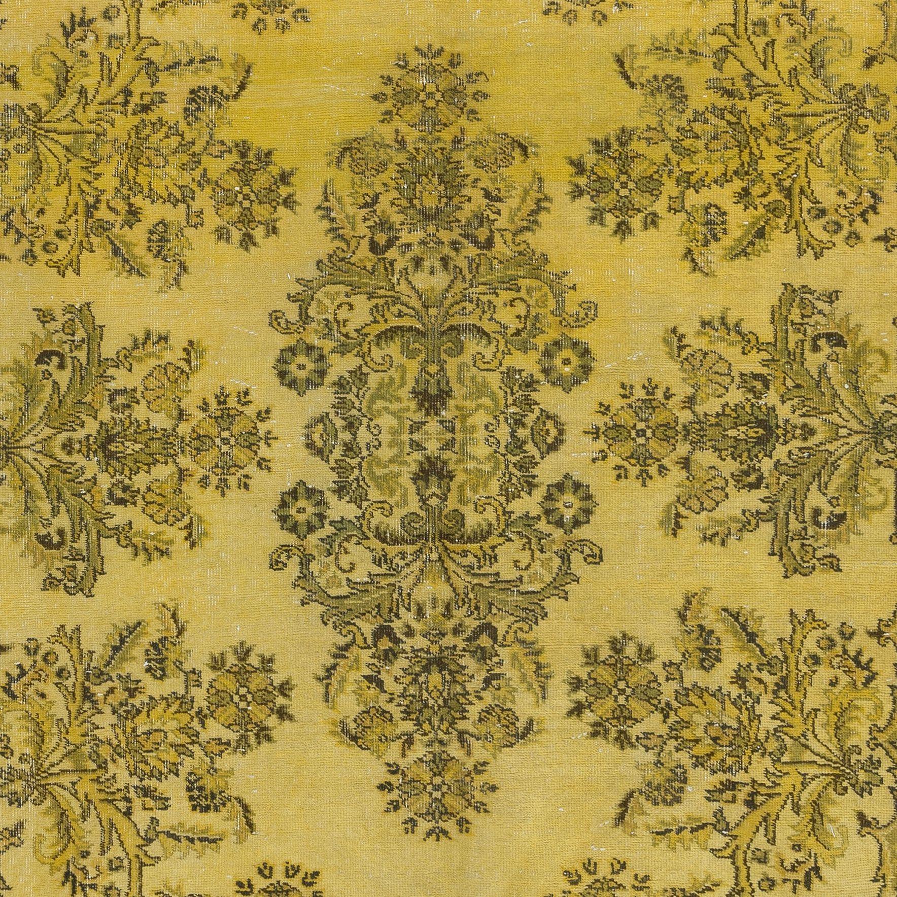 Modern 5x9 Ft Contemporary Handmade Turkish Rug with Garden Design & Yellow Background For Sale
