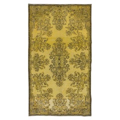 Tappeto turco contemporaneo fatto a mano 5x9 Ft con design di giardini e sfondo giallo