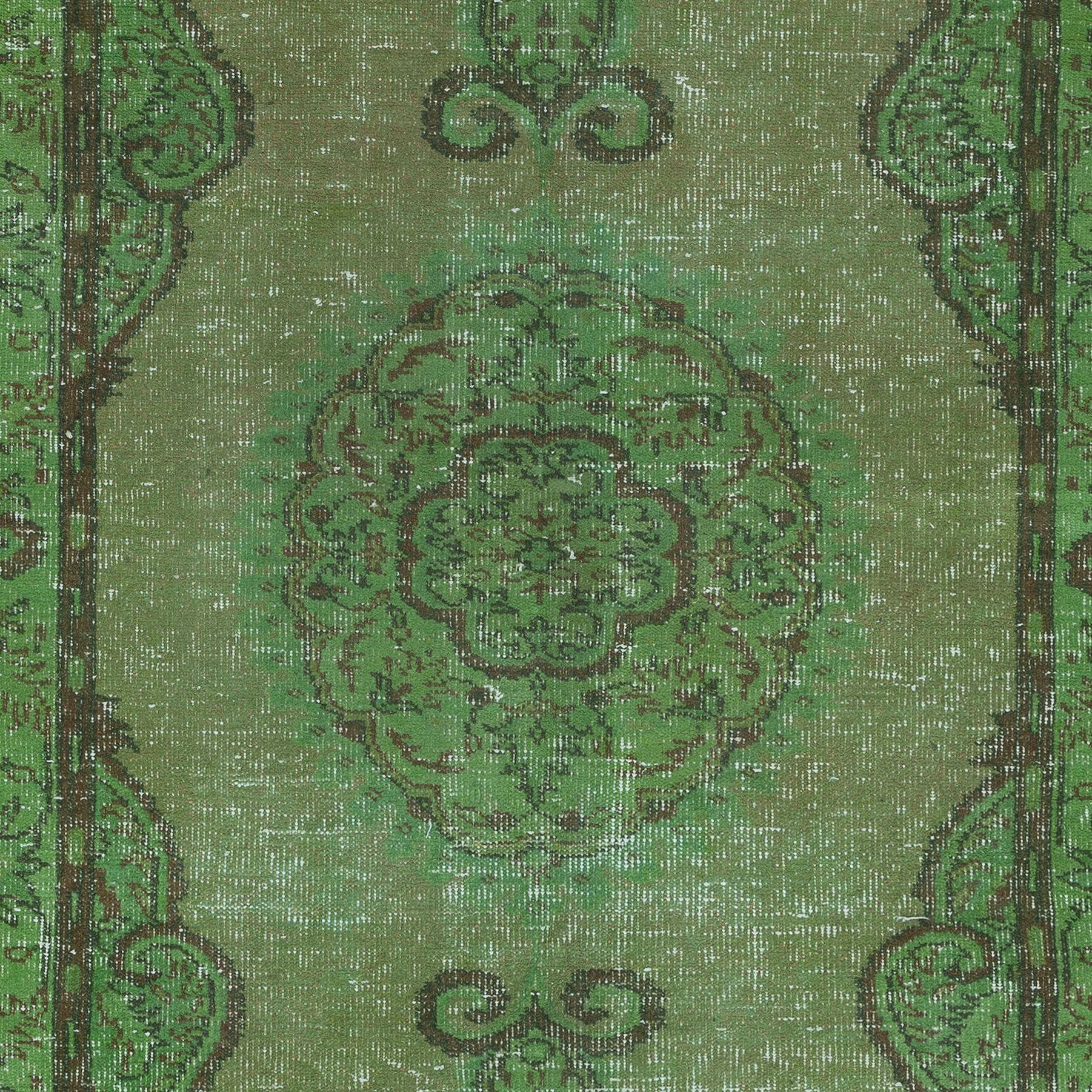 Hand-Knotted 5x9 Ft Handmade Green Carpet from Turkey, Modern Living Room Decor Rug For Sale
