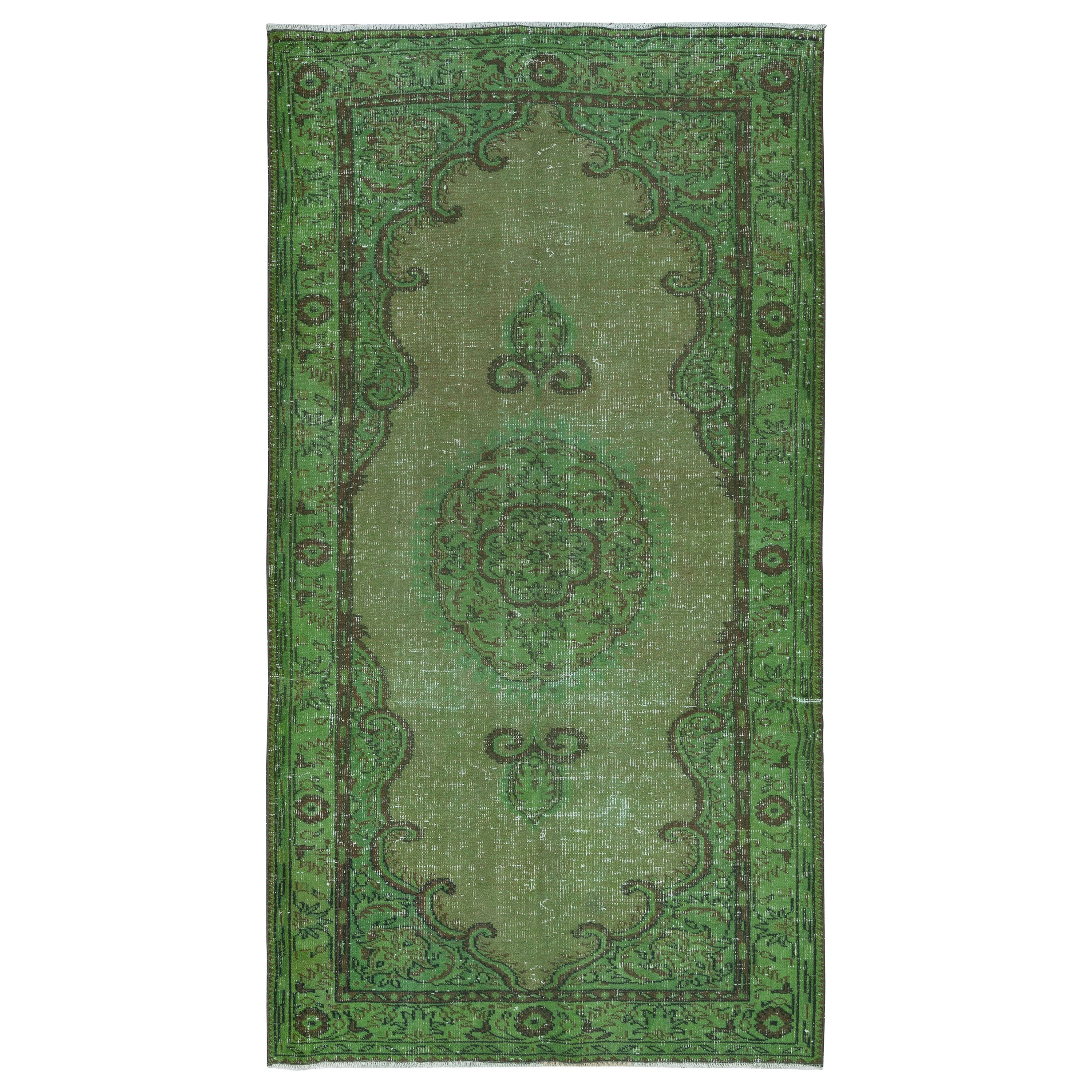 5x9 Ft Handgefertigter grüner Teppich aus der Türkei, Moderner Wohnzimmer-Dekor-Teppich