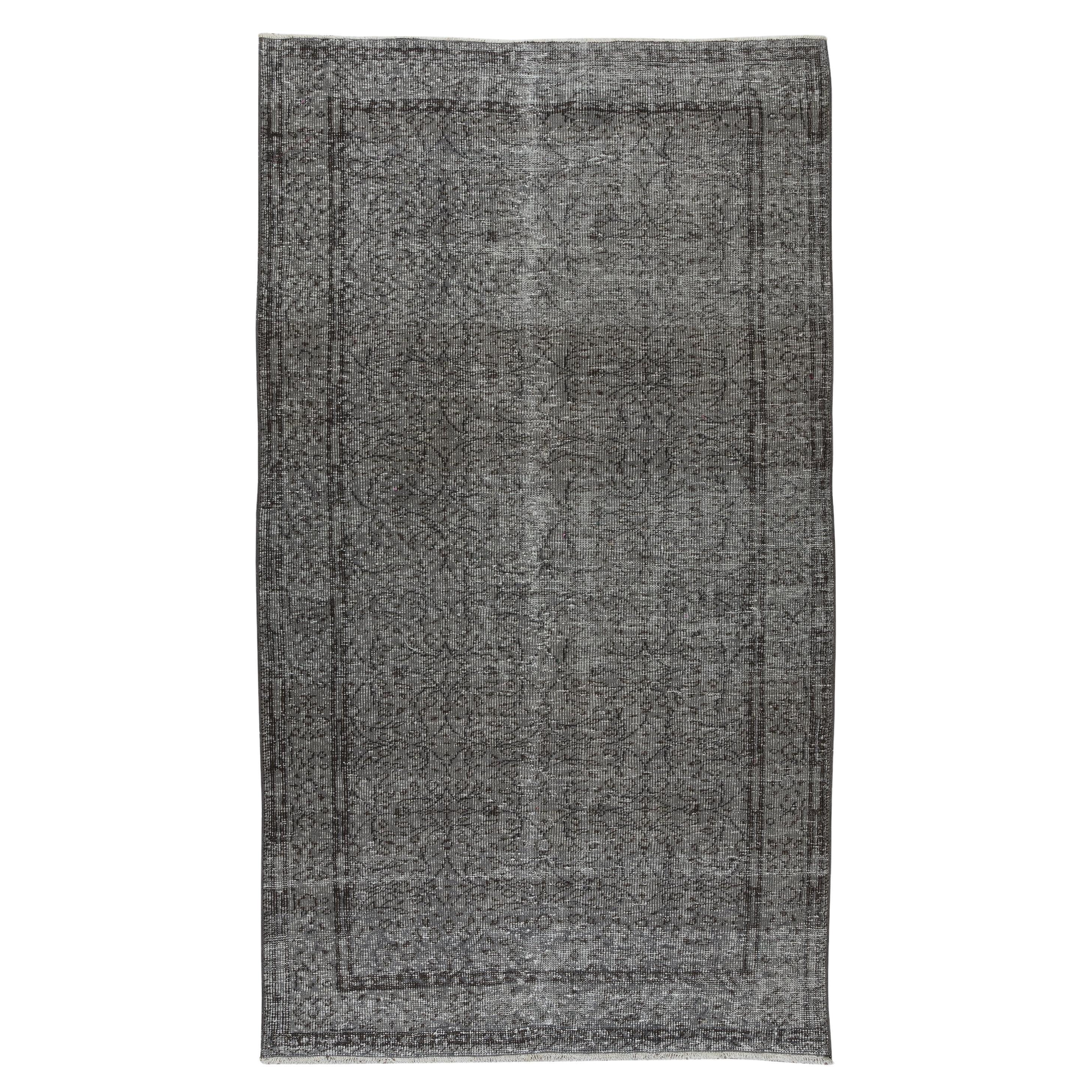 5x9 ft Mid-Century Handmade Turkish Area Rug OverDyed in Gray 4 Modern Interiors For Sale