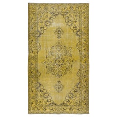 5x9 Ft Moderner Handgefertigter Türkischer Teppich in Gelb, Vintage Medaillon Design Teppich