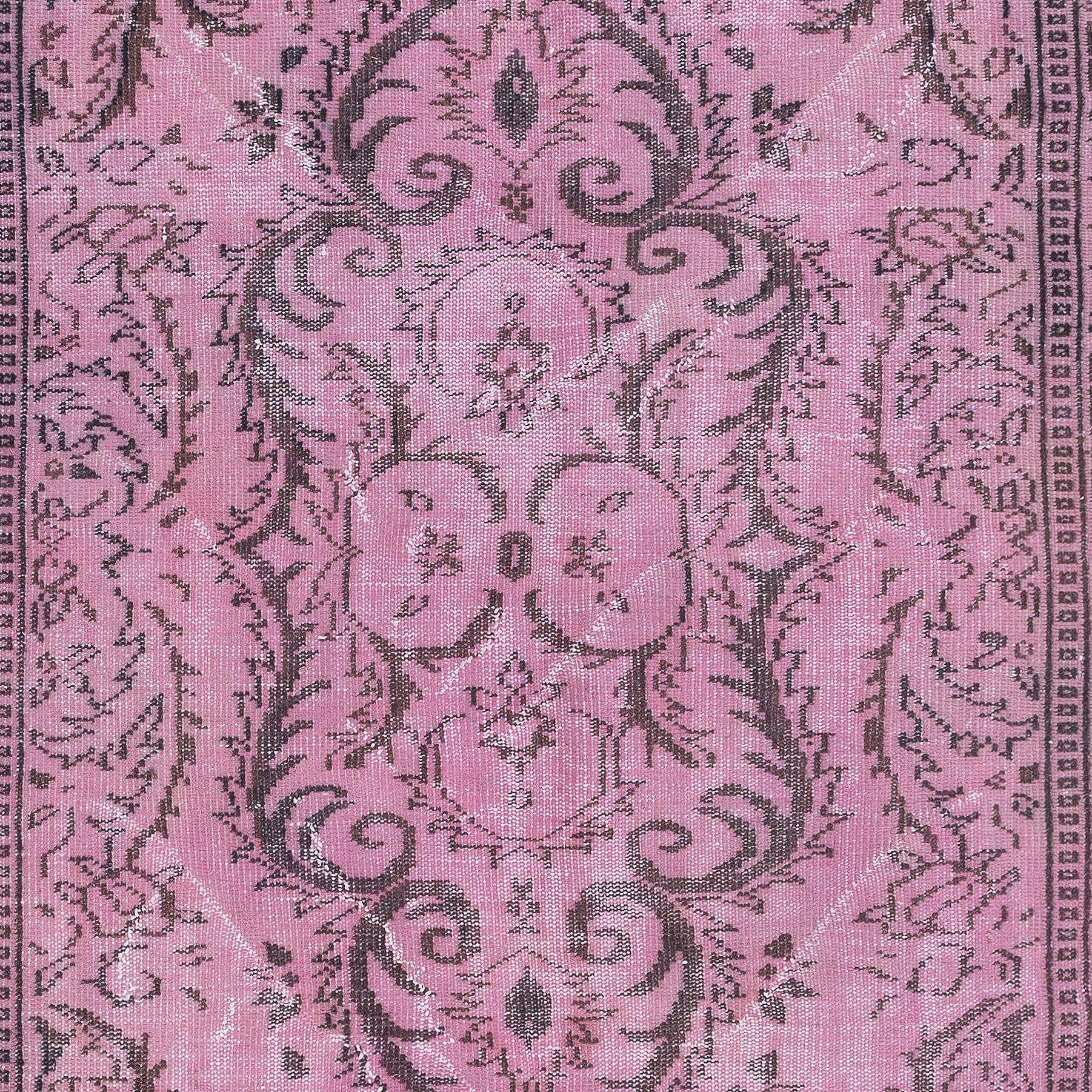 Rustikaler türkischer 5x9 Ft Teppich, rosa handgefertigter moderner Teppich, Bodenbezug (Moderne) im Angebot