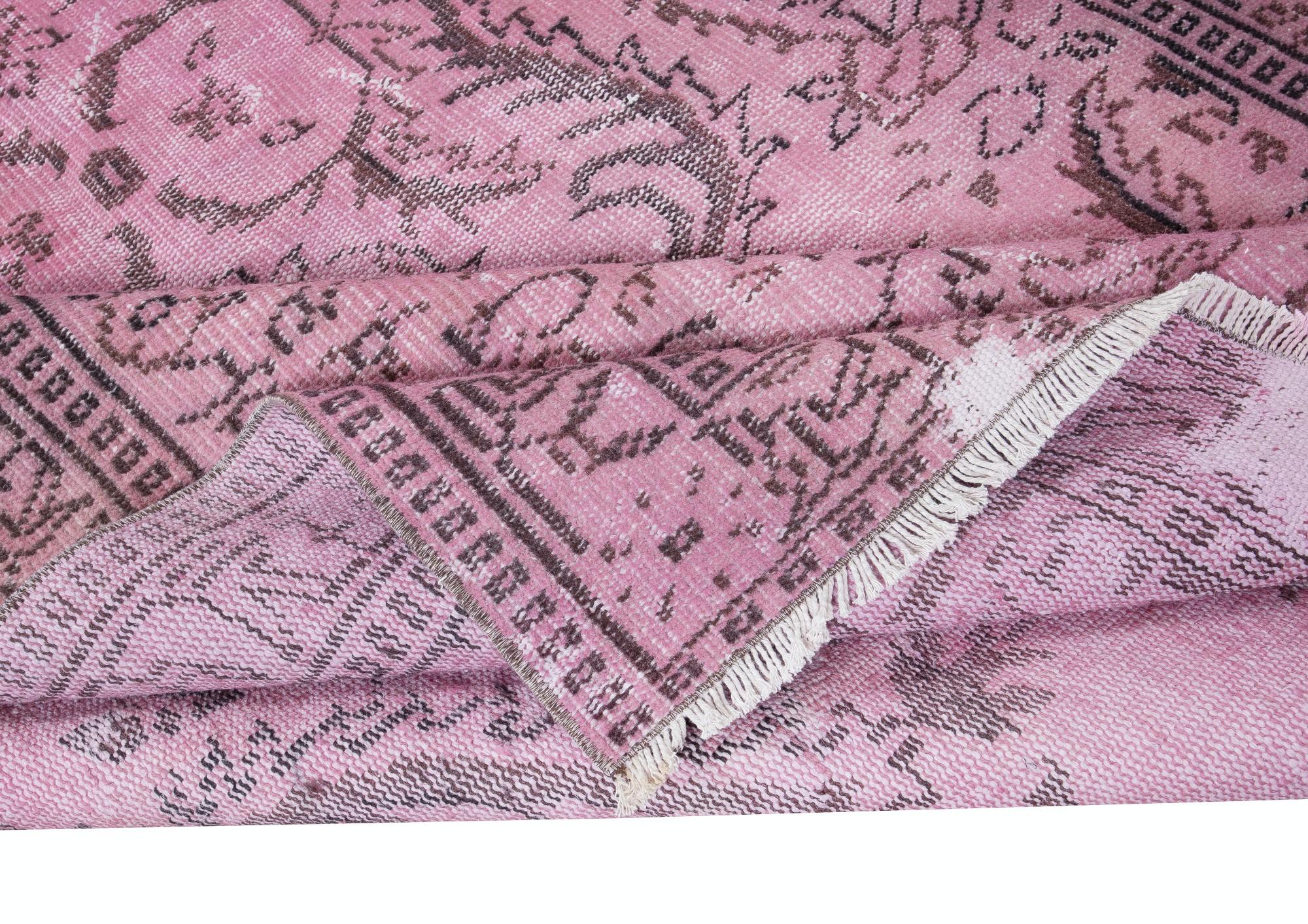 Rustikaler türkischer 5x9 Ft Teppich, rosa handgefertigter moderner Teppich, Bodenbezug (Türkisch) im Angebot