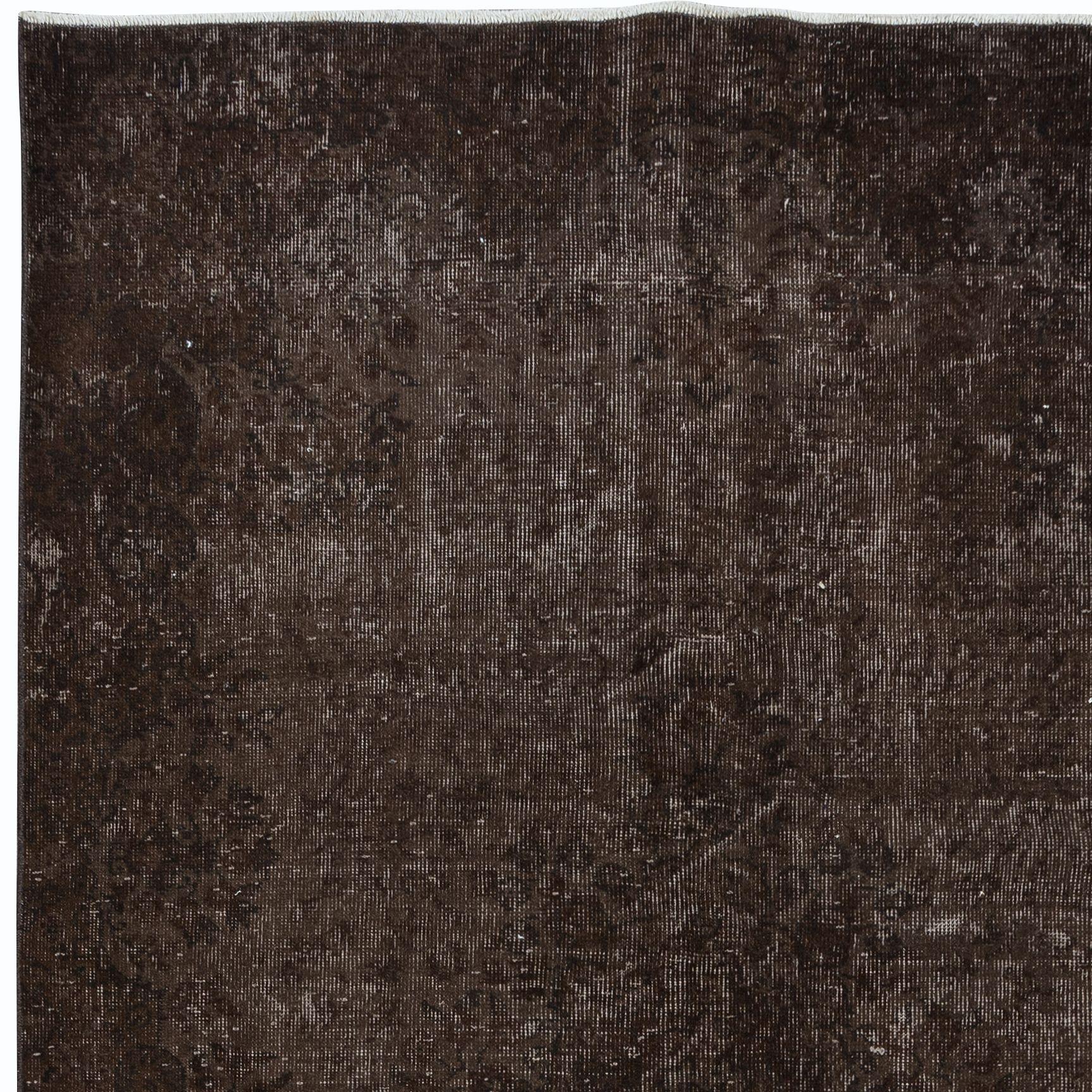 Modern 5x9 Ft Upcycled Handmade Turkish Area Rug, Brown ReDyed Carpet for Home & Office For Sale