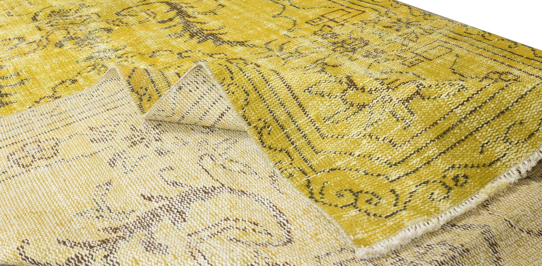 Modern 5x9 Ft Yellow Handmade Turkish Contemporary Area Rug with Medallion Design For Sale