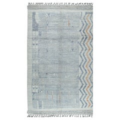 5x9 Ivory Hand-Knotted Wool Chevron Detailed Edge Tribal Modern Carpet Rug (Tapis moderne tribal en laine nouée à la main)
