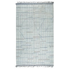 5x9 Ivory Hand-Knotted Wool Linear Gridwork Geometric Modern Carpet Rug