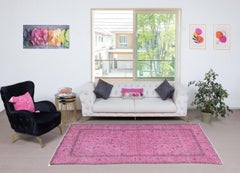5x9.2 Ft Hand-knotted Vintage Turkish Rug Overdyed in Pink for Modern Interiors