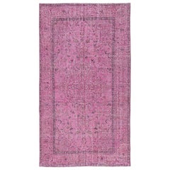 Tappeto turco vintage annodato a mano 5x9,2 Ft e sovratinto in rosa per interni moderni