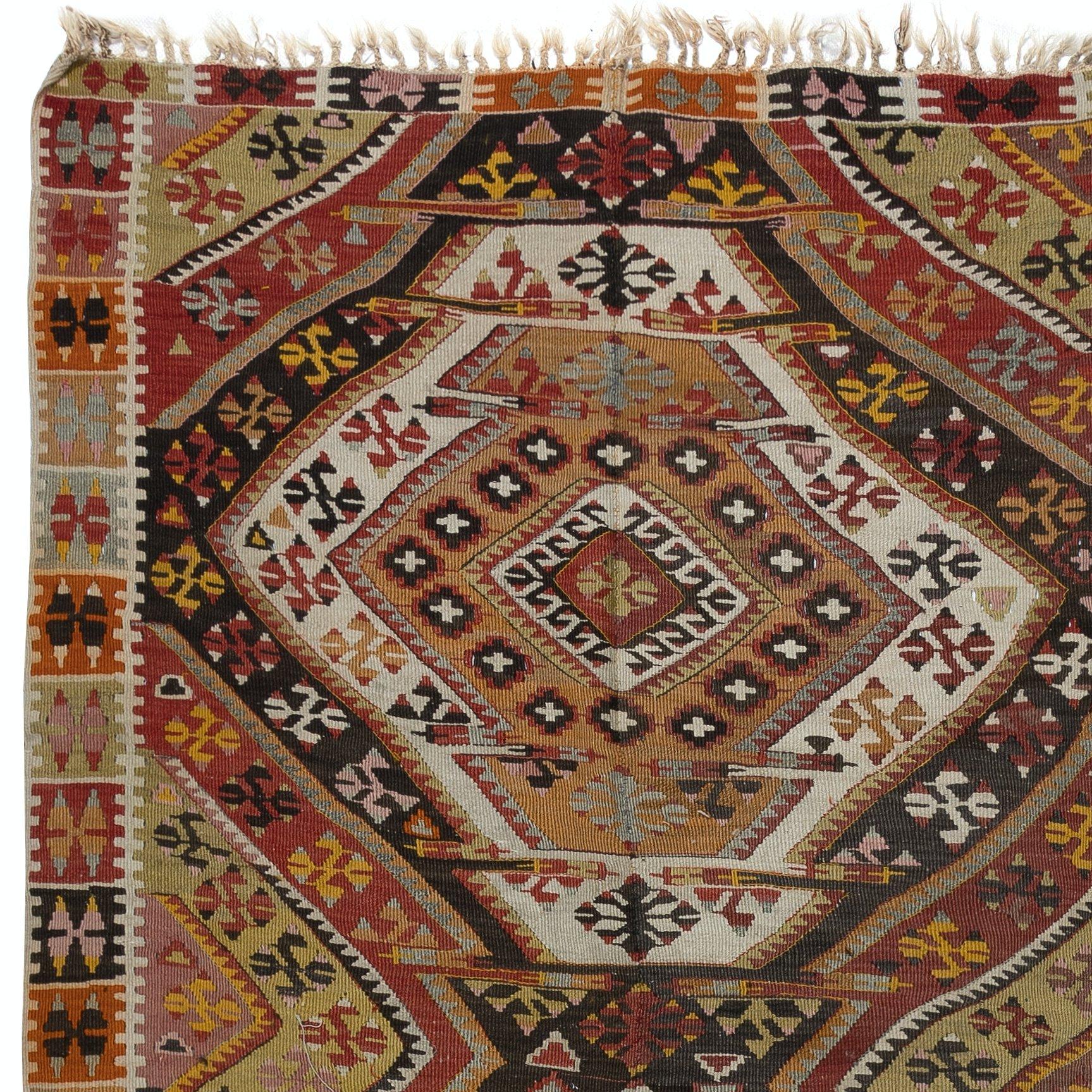 Turkish 5x9.2 Ft Nomadic Vintage Anatolian Kilim, Flat-Weave Colorful Rug, All Wool For Sale