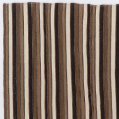 5x9.2 Ft Vintage Striped Turkish Kilim Rug, 100% Wool, Reversible, Brown & Beige