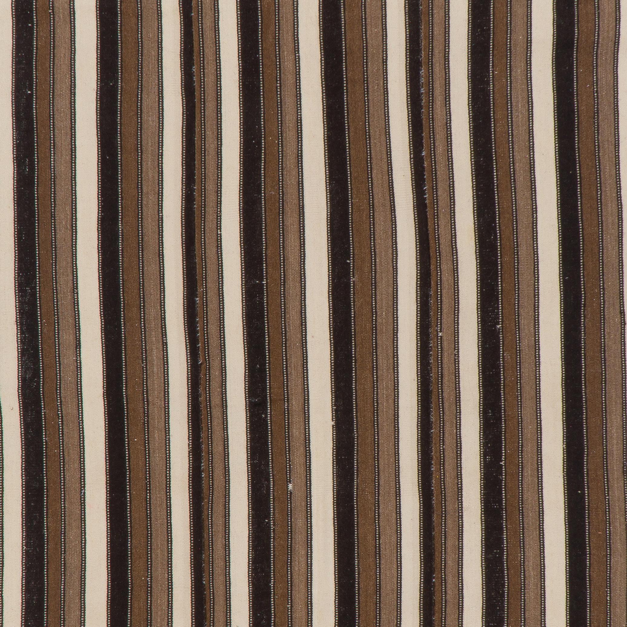 Hand-Woven 5x9.2 Ft Vintage Striped Turkish Kilim Rug, 100% Wool, Reversible, Brown & Beige For Sale