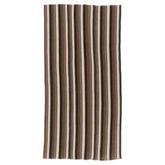 Tappeto vintage a righe turco Rug & Kilim, 100% lana, reversibile, marrone e beige, 5x9.2 Ft