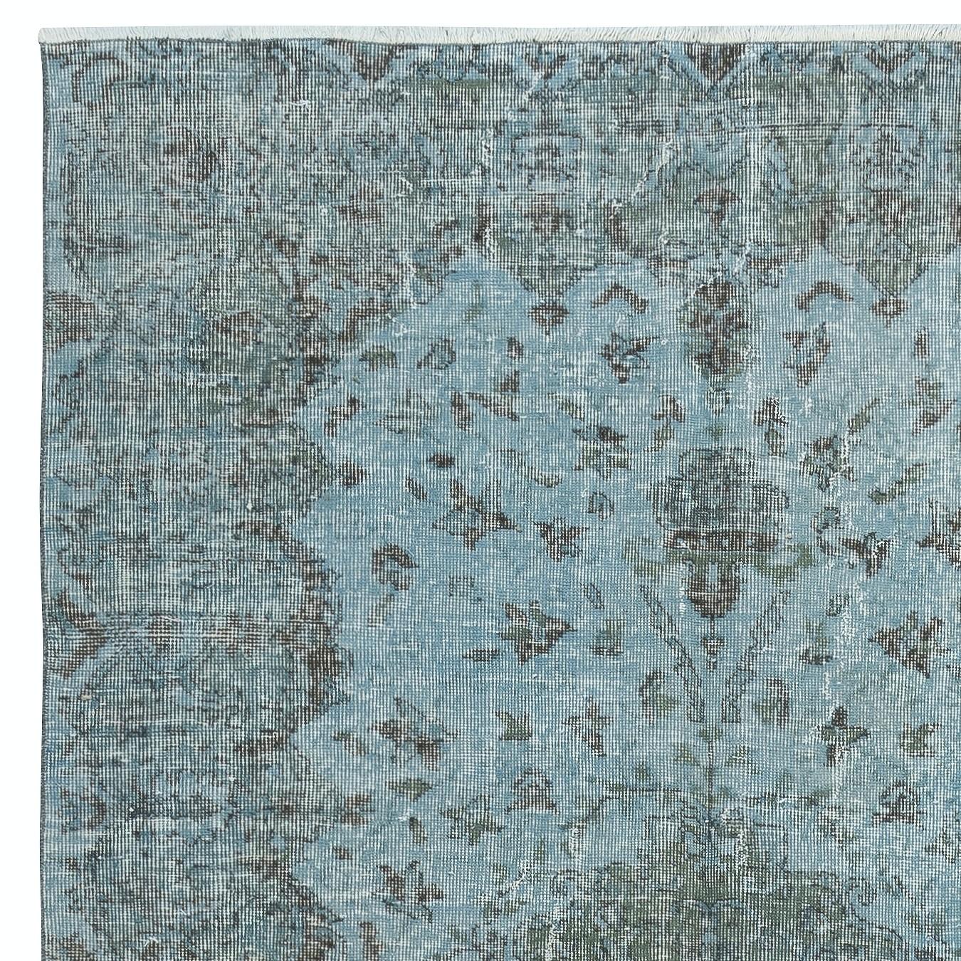 5x9.2 Ft Vintage Türkischer Vintage-Teppich in Blaurot in moderner Inneneinrichtung für modernes Interieur (Handgeknüpft) im Angebot