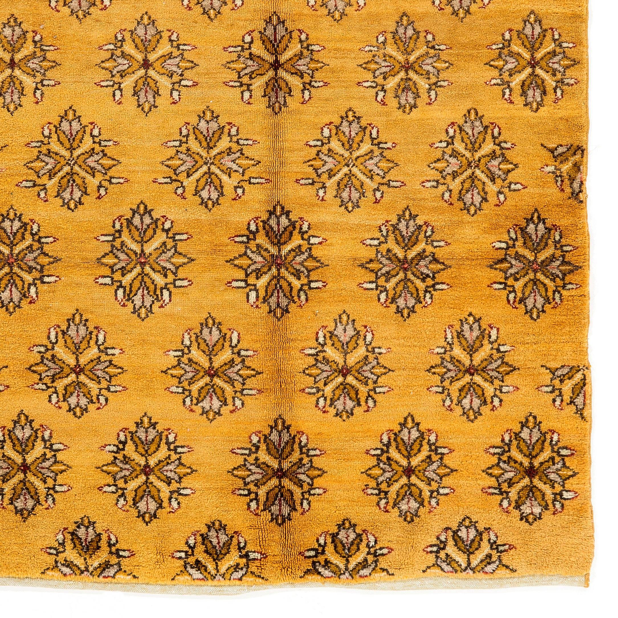 Turkish 5x9.2 Ft Vintage Konya Rug in Orange and Dark Yellow Color, 100% Soft Wool Pile For Sale