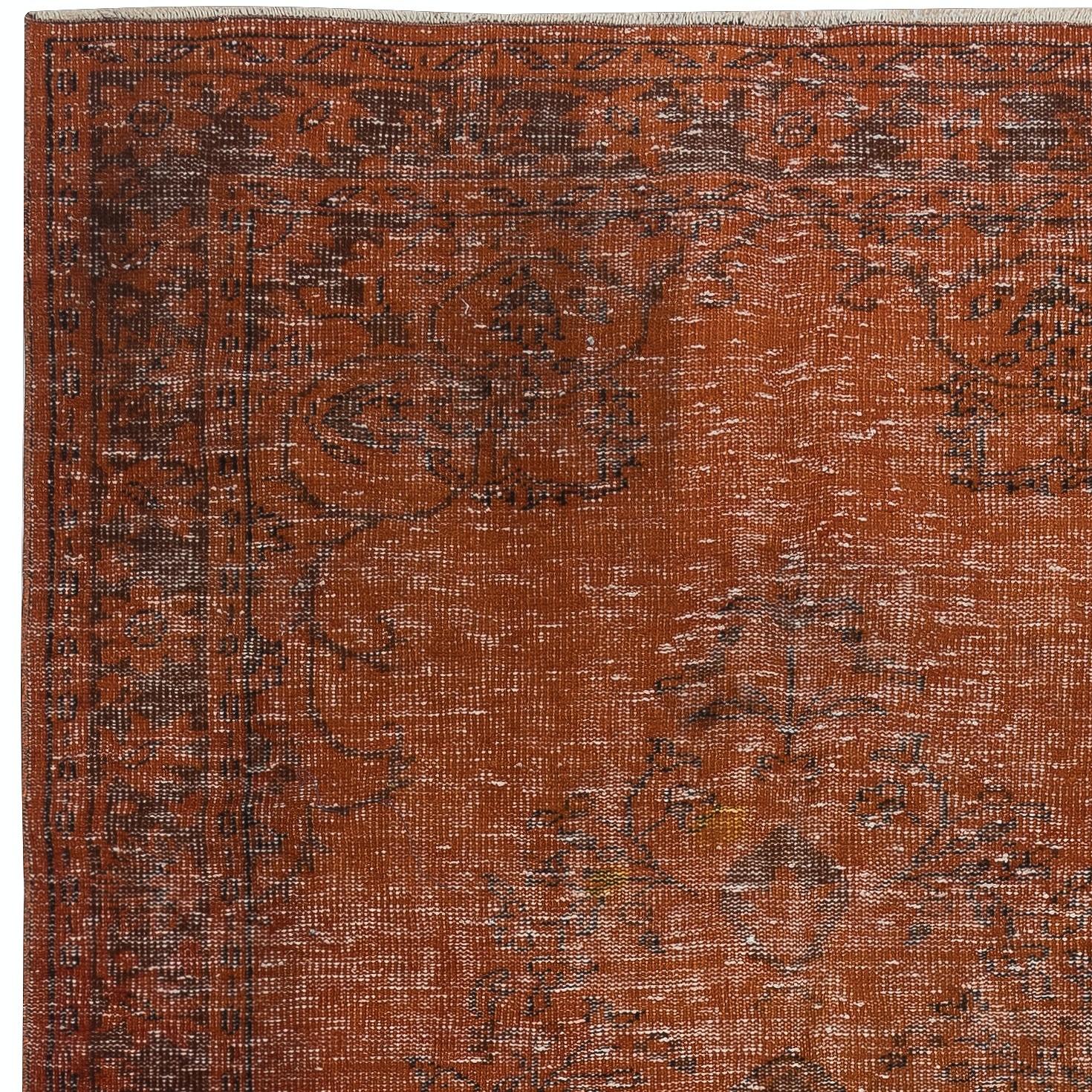 5x9.3 Ft Handgefertigter antibakterieller Vorleger. Orangefarbener handgeknüpfter türkischer Teppich (Türkisch) im Angebot