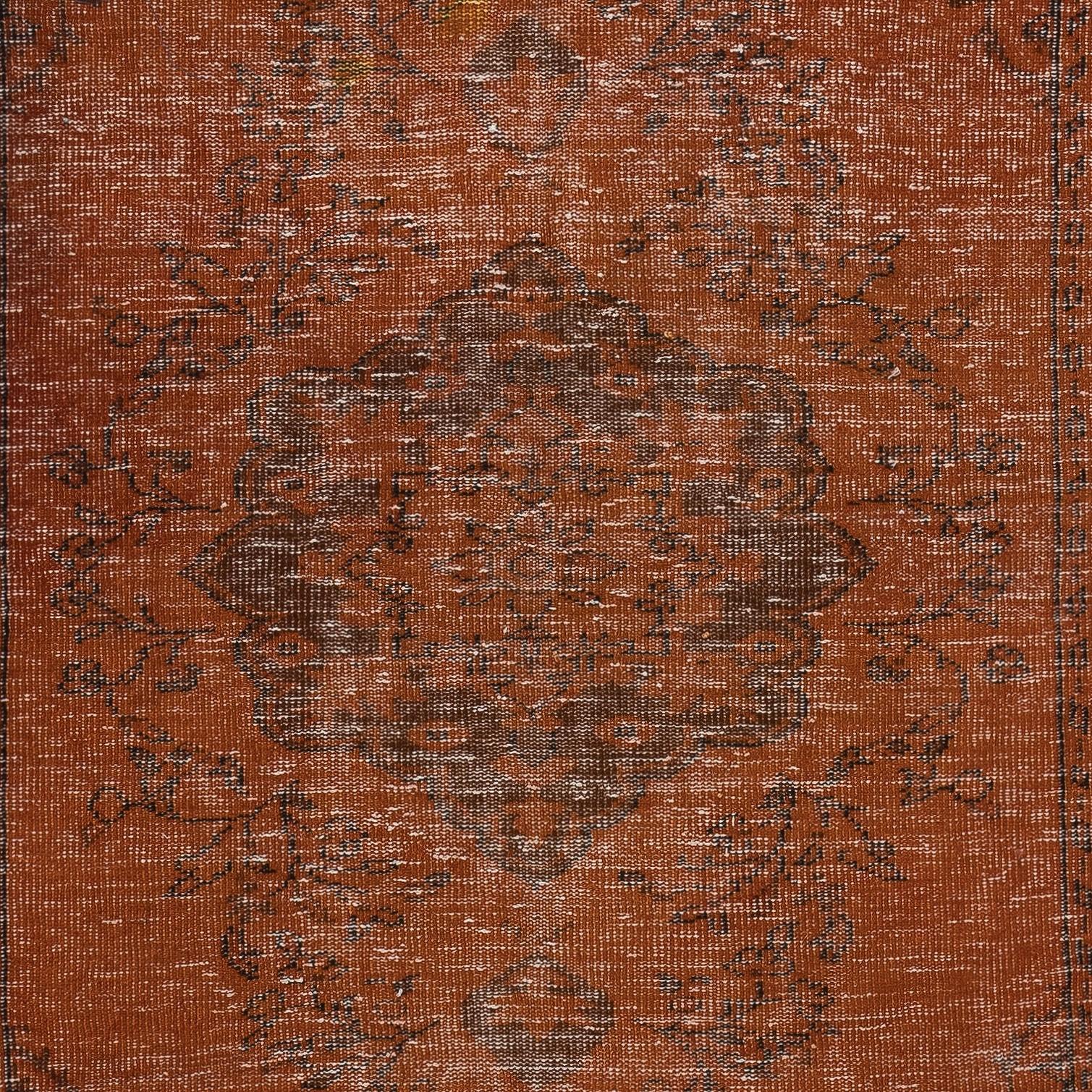 5x9.3 Ft Handgefertigter antibakterieller Vorleger. Orangefarbener handgeknüpfter türkischer Teppich (Handgeknüpft) im Angebot