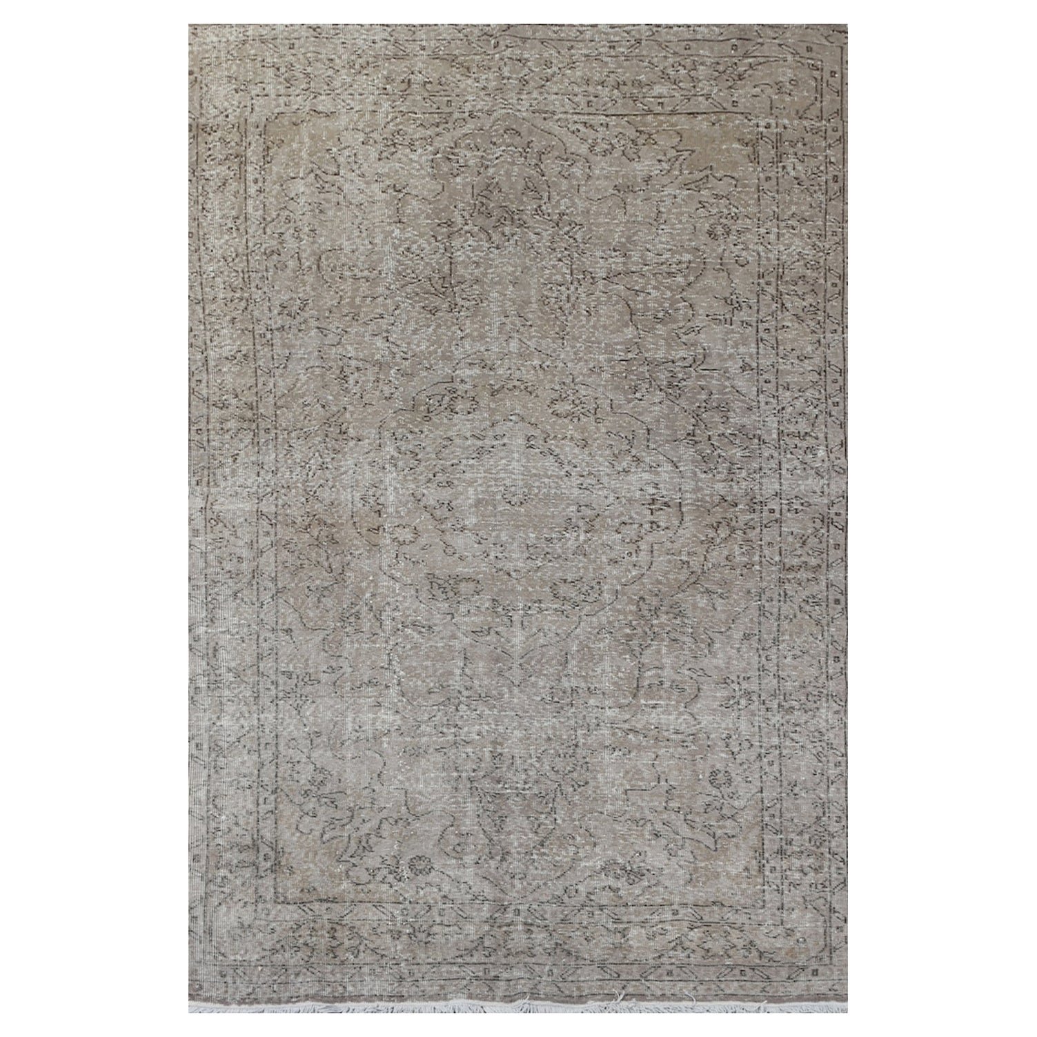 Tappeto in lana turca a tema giardino vintage fatto a mano 5x9.3 Ft in grigio chiaro in vendita