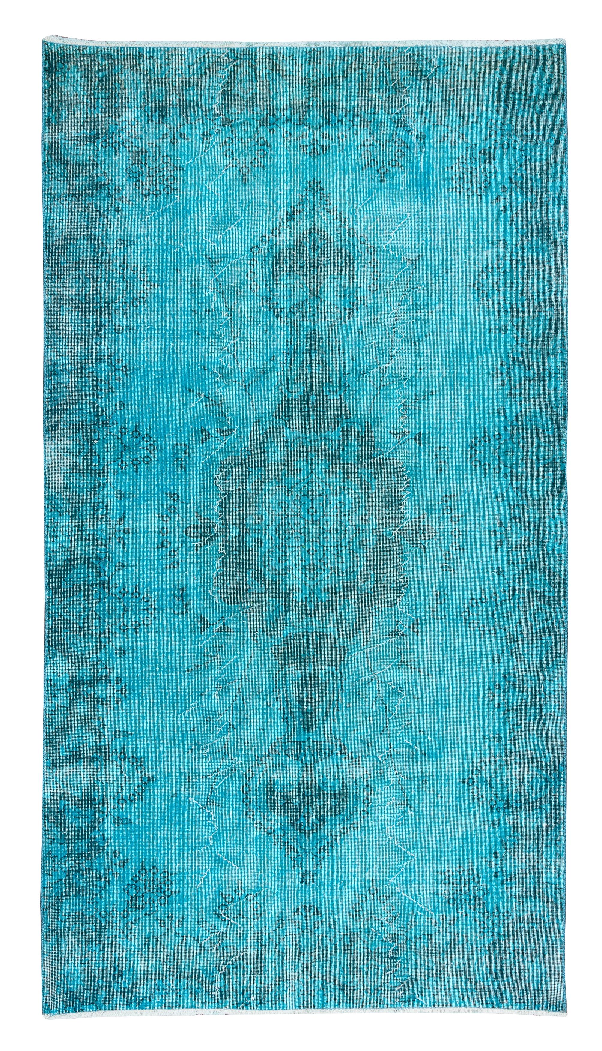 Hand-Knotted 5x9.3 Ft Turkish Handmade Vintage Area Rug in Teal Blue for Modern Living Room For Sale