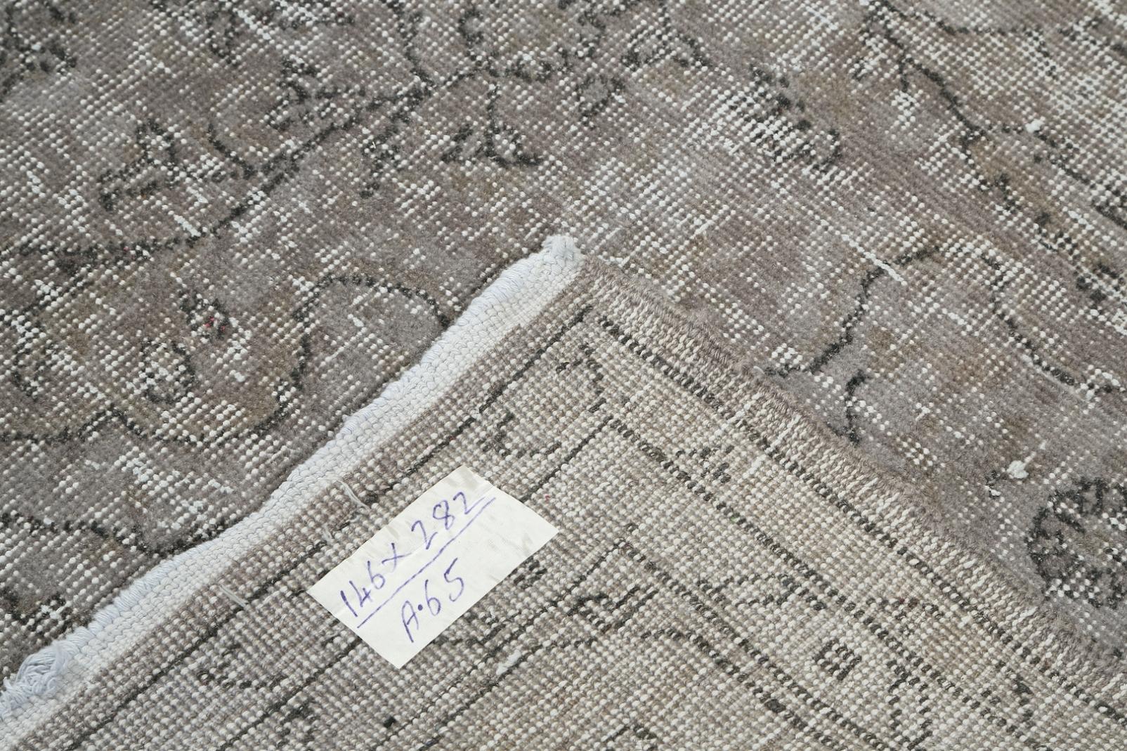 Hand-Knotted 5x9.3 Ft Handmade Vintage Garden-Themed Turkish Wool Rug in Light Taupe Gray For Sale