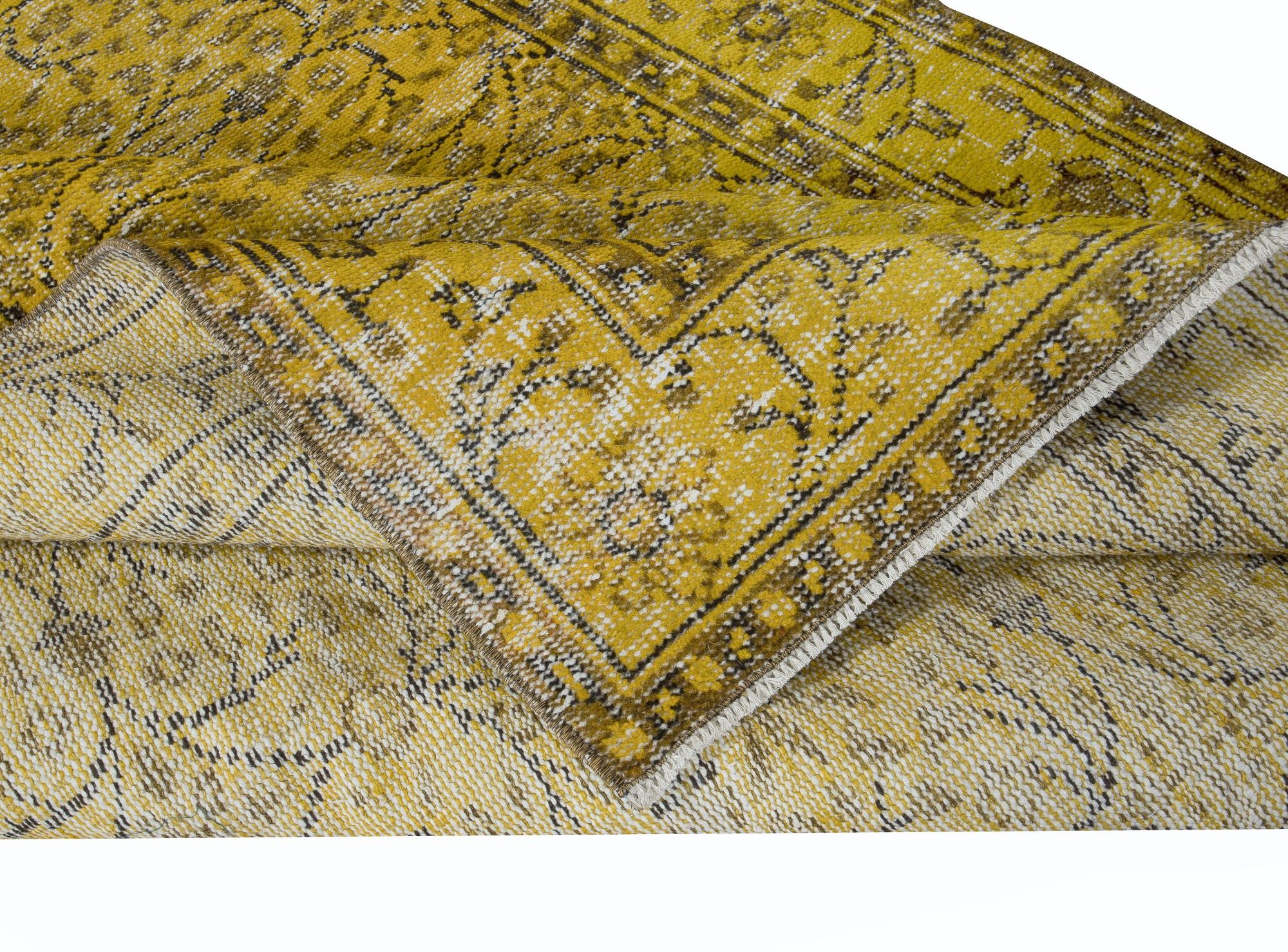 Hand-Woven 5x9.3 Ft Yellow Floral Rug for Modern Interior, Hand Knotted in Central Anatolia For Sale