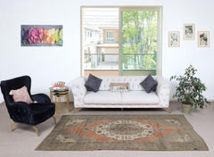 5x9.4 Ft Vintage Turkish Oriental Rug. Unique Handmade Tribal Rug. 100% Wool