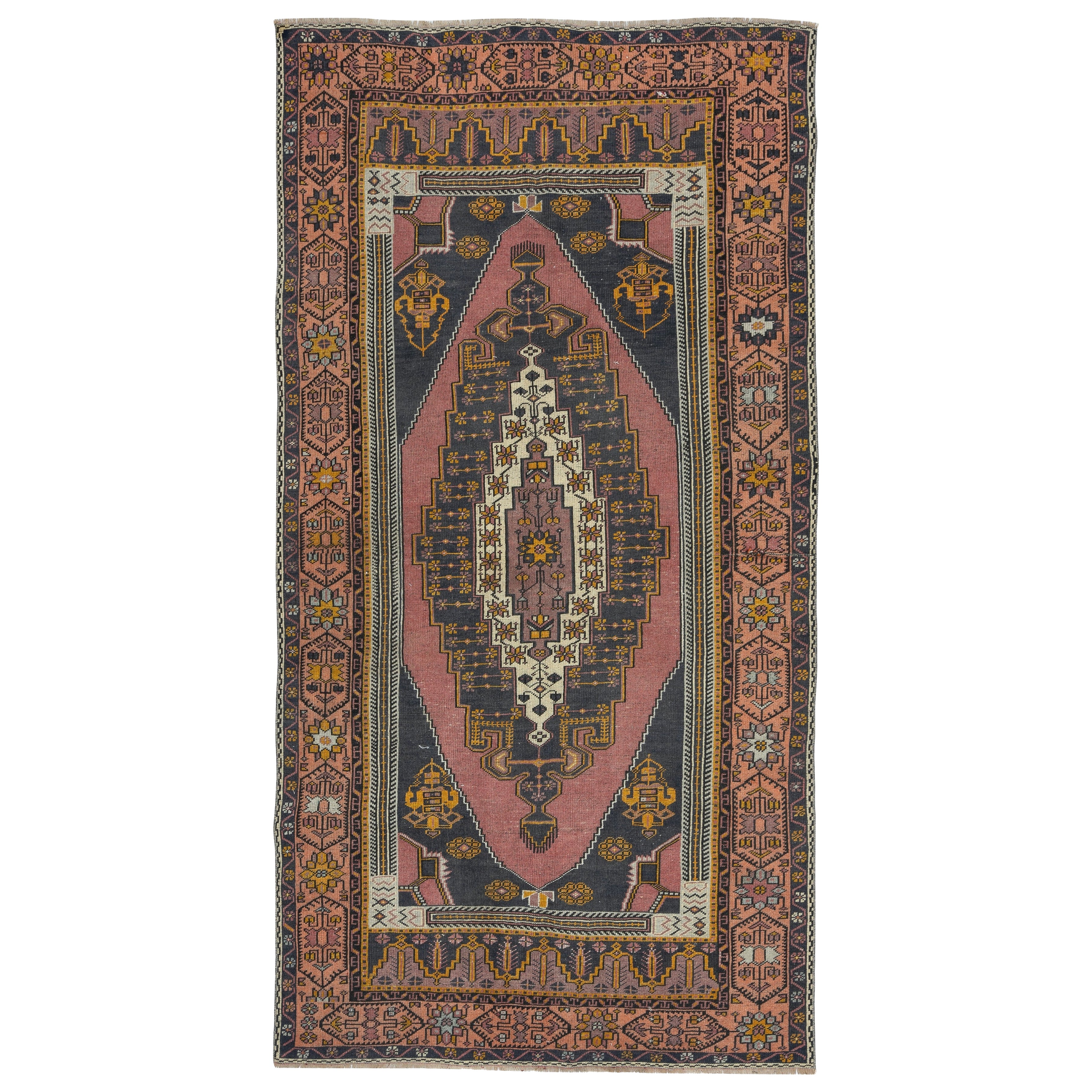 5x9.5 Ft Einzigartiger Vintage Orientteppich mit Tribal-Motiven. 100% Wolle