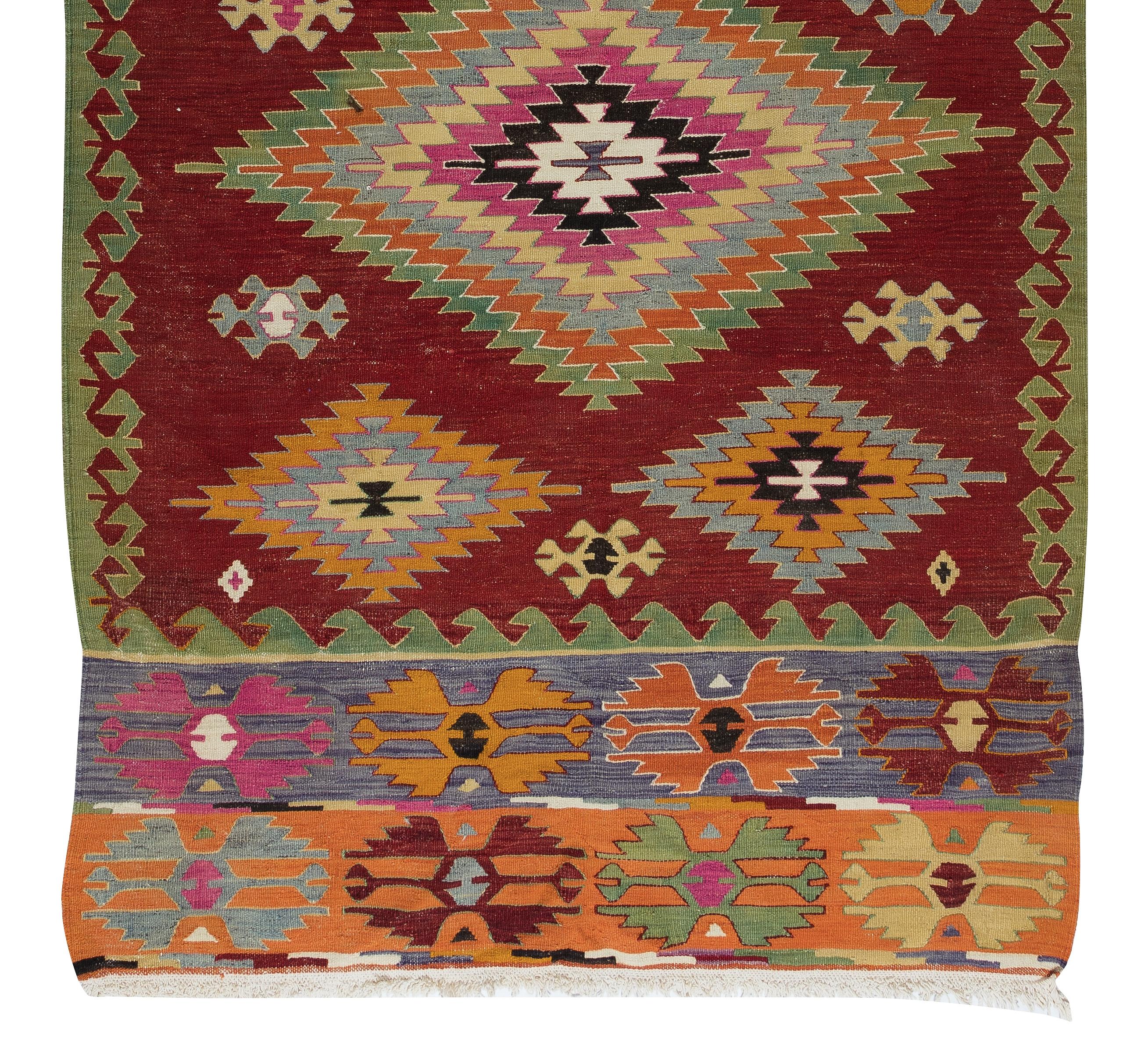 5x9.6 Ft handgewebter geometrischer Vintage-Kilim aus der Türkei, 100% Wolle, bunter Teppich (Handgewebt) im Angebot