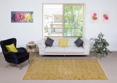 5x9.6 Ft Modern Yellow Turkish Rug. Vintage Handmade Wool Area Rug