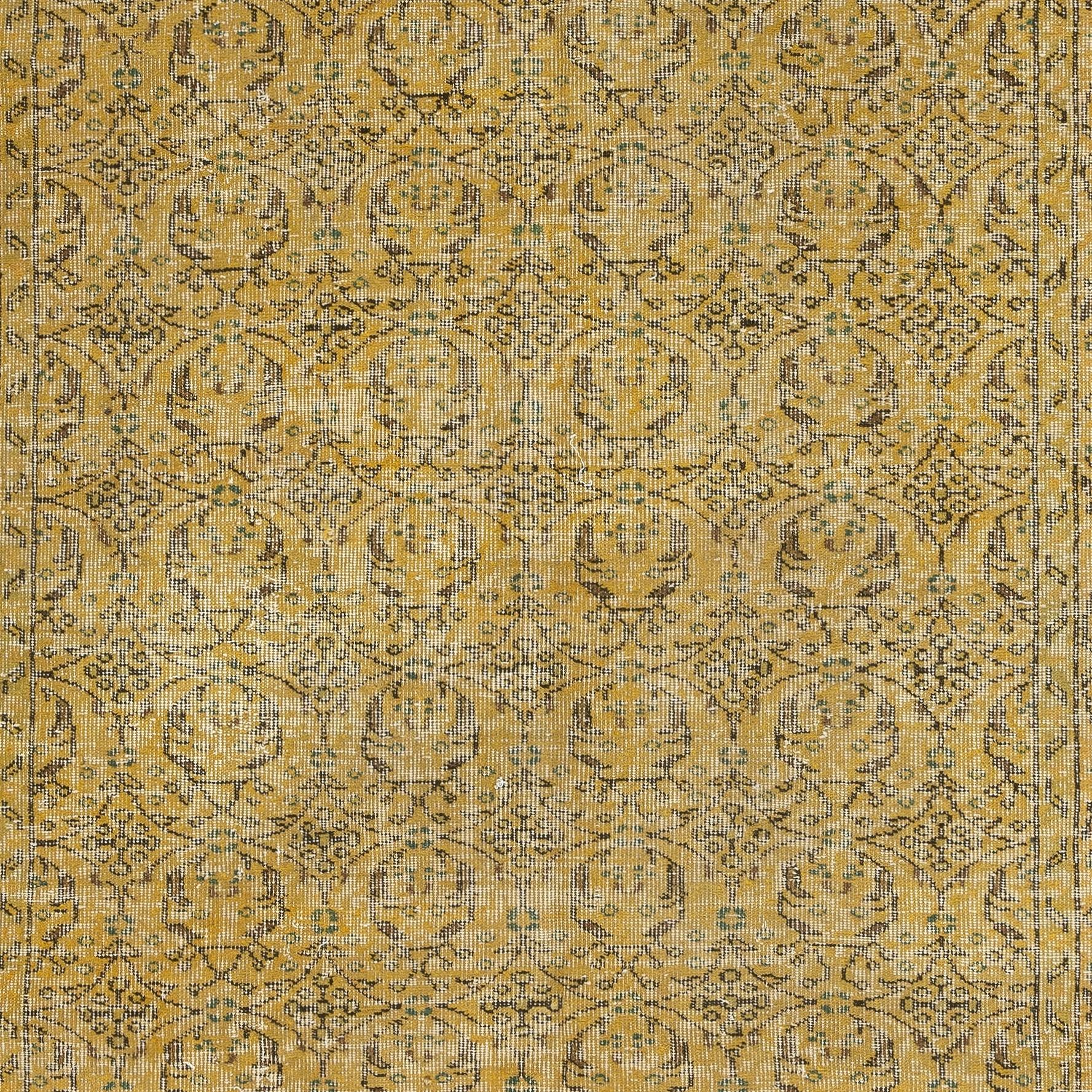 5x9.6 Ft Moderner gelber türkischer Teppich. Vintage Handmade Wool Area Rug (Handgeknüpft) im Angebot