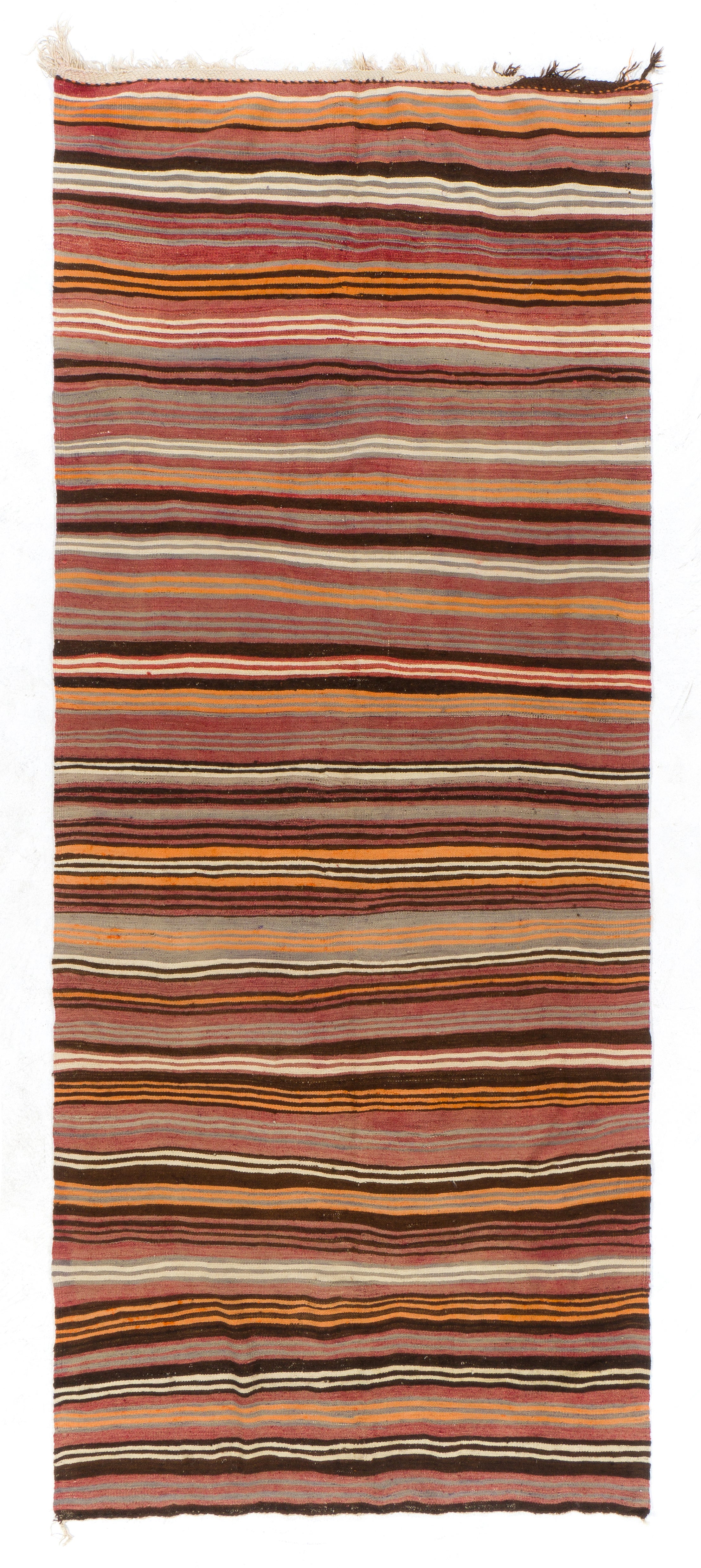 5x11.8 Ft Handmade Vintage Striped Turkish Runner Kilim. Flat-Weave Colorful Rug