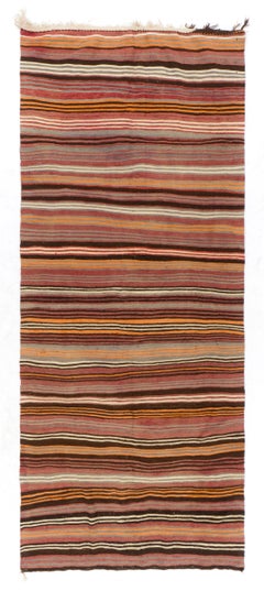 5x11,8 Ft Kilim turc rayé vintage fait à la main. Tapis coloré à armure plate