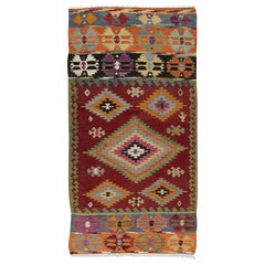5x9.6 Ft Vintage Handwoven Colorful Kilim. All Wool. Bohemian Style Turkish Rug