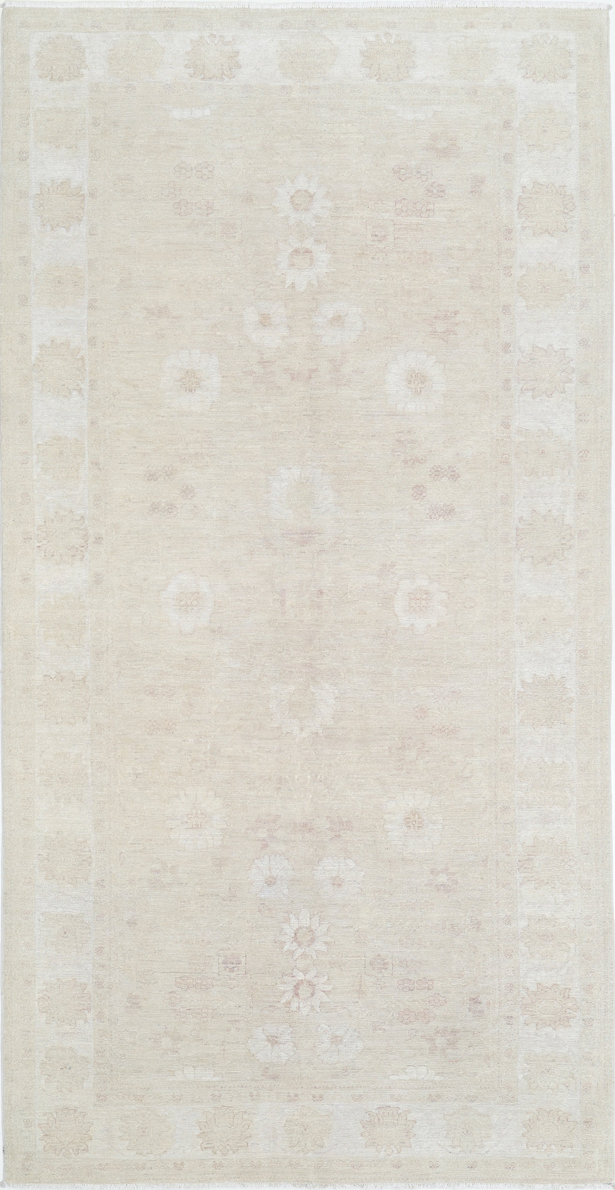 5x9.7 ft Handknotted Beige Turkish Area Rug with Floral Design. 100% Wool