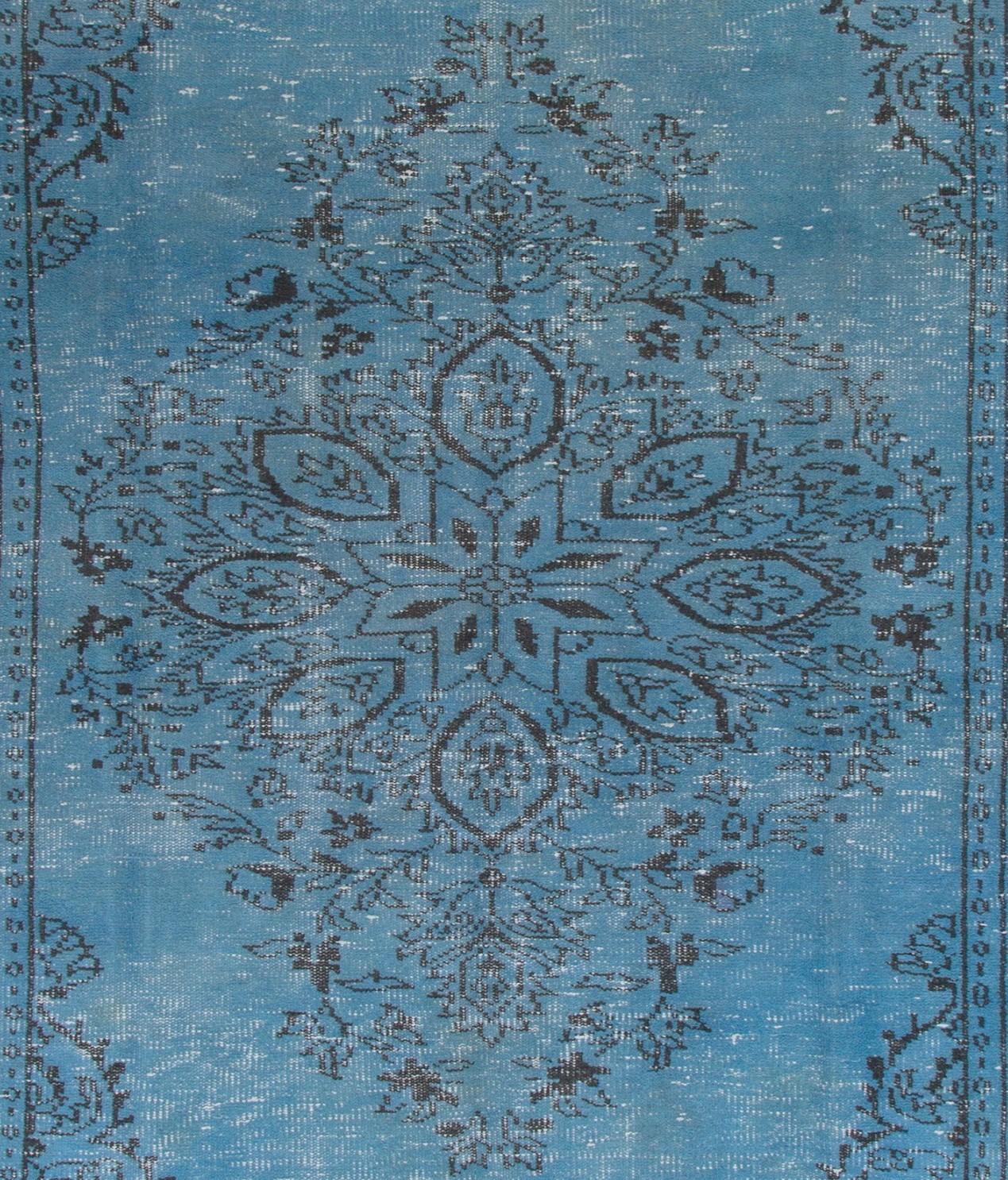 5x9.8 Ft Vintage Turkish Area Rug Overdyed in Blue for Modern Interiors In Good Condition For Sale In Philadelphia, PA