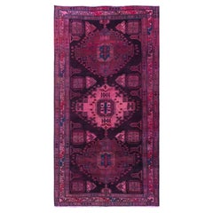 5'x9'7" Hot Pink Overdyed Vintage Persian Hamadan Hand Knotted Wool Runner Rug