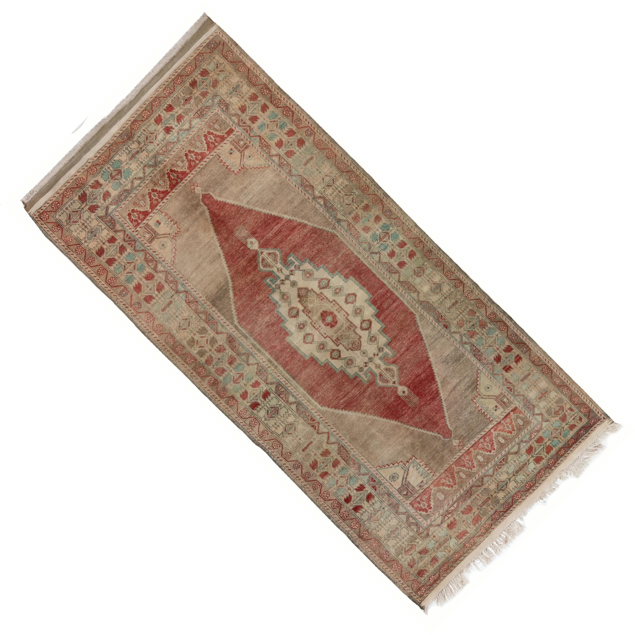 20th Century 5x9.8 Ft Vintage Hand-Knotted Turkish Wool Area Rug with Tribal Style, Ca 1960 For Sale