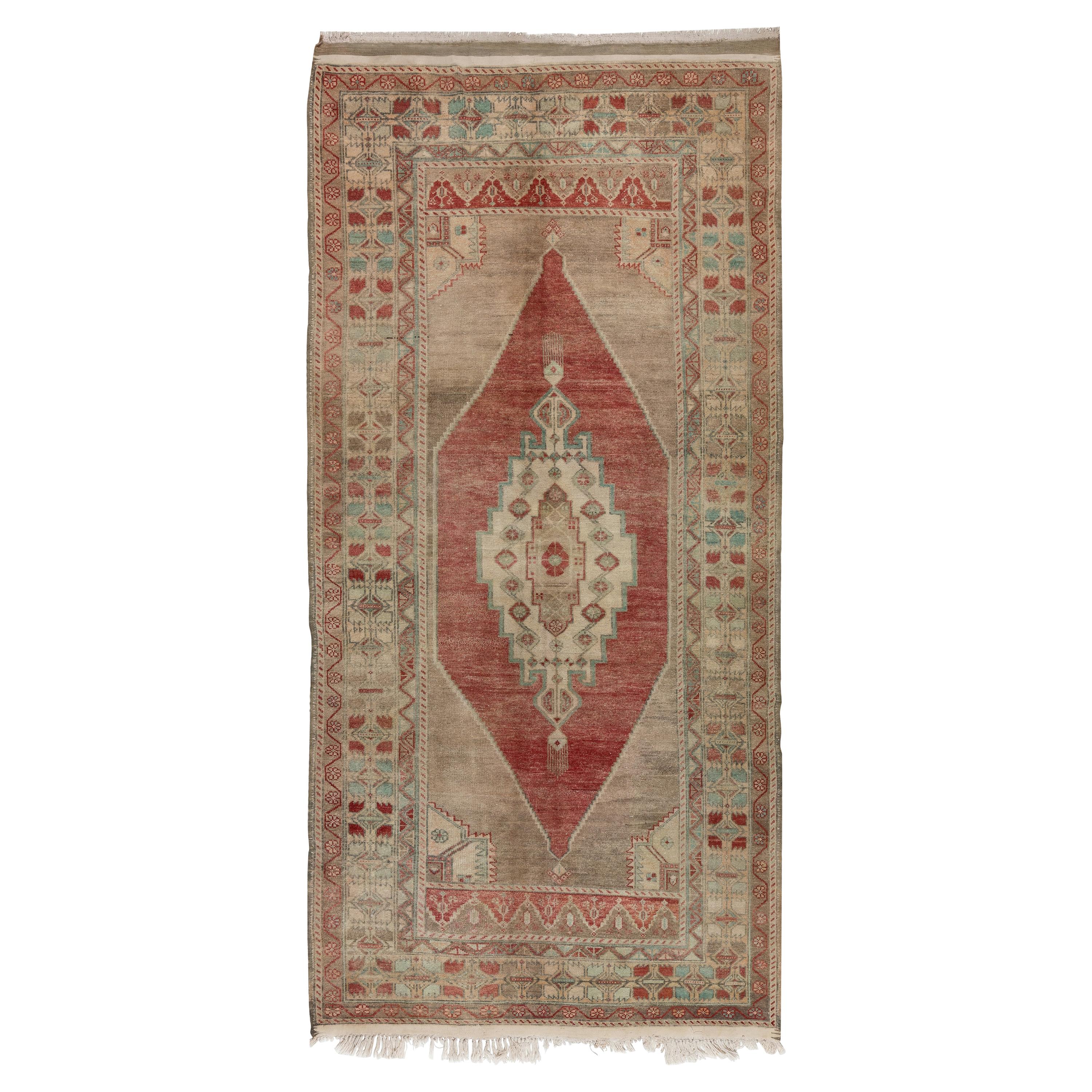 5x9.8 Ft Vintage Hand-Knotted Turkish Wool Area Rug with Tribal Style, Ca 1960 For Sale