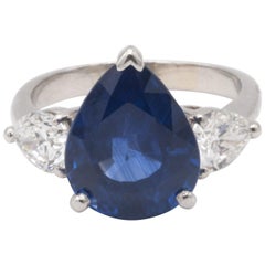 6 1/2 Ct Pear Shaped Sapphire with Diamond Accents Set in Platinum