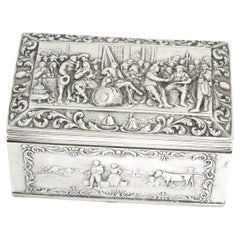 European Silver Antique Dutch Military Men Scene Box