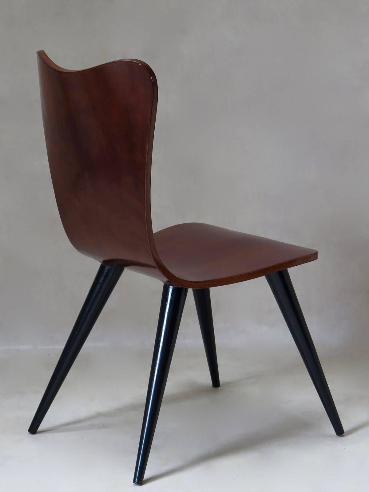 French Six Molded Plywood Chairs, 1950s For Sale