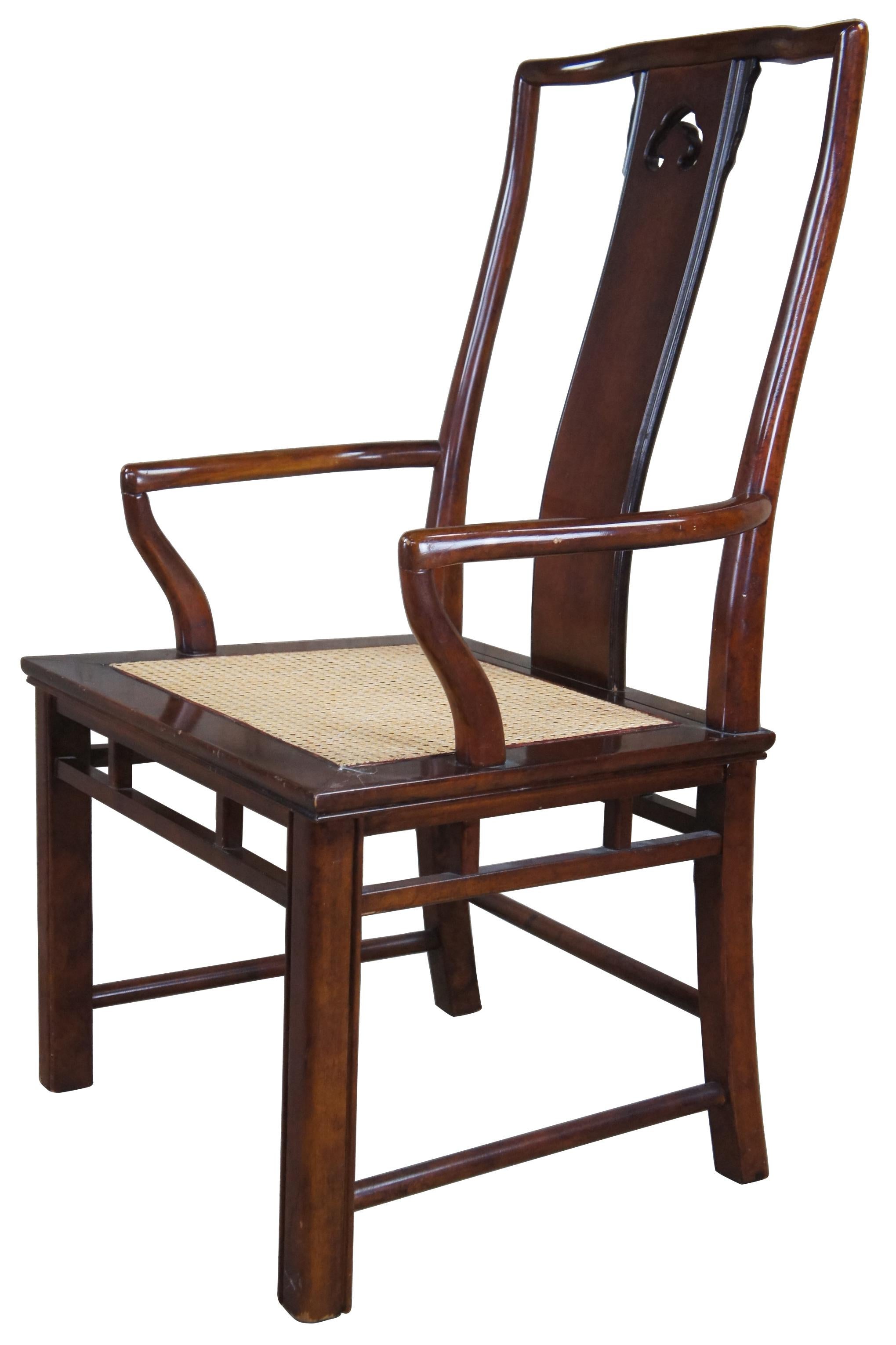 6 1980s White Furniture Mahogany & Burl Mandarin Ming Chinoiserie Dining Chairs In Good Condition In Dayton, OH