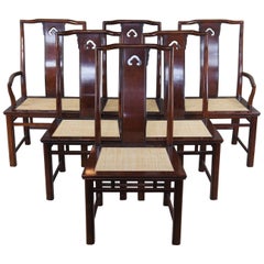 6 1980s White Furniture Mahogany & Burl Mandarin Ming Chinoiserie Dining Chairs