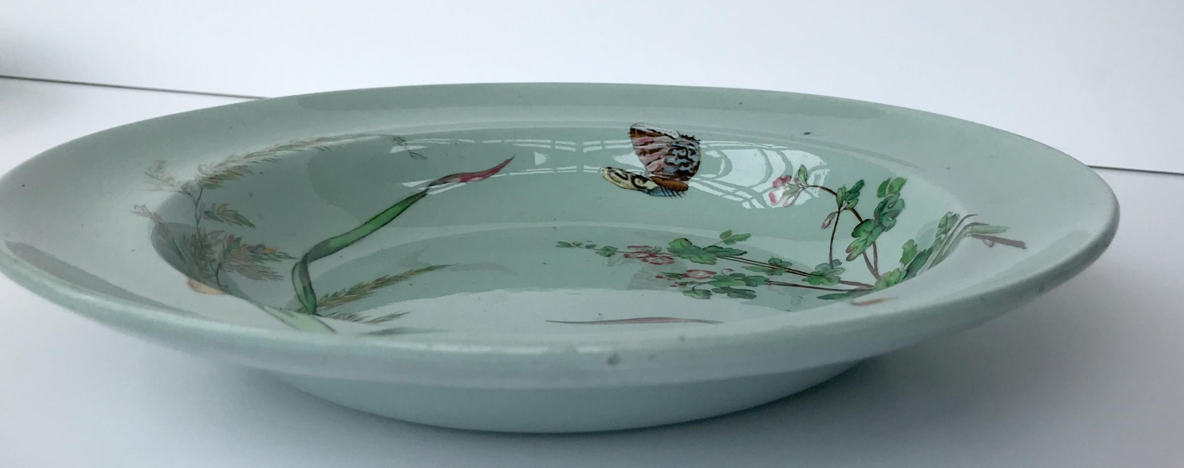 6 19th Century Minton Celadon Aesthetic Movement Botanical Soup Bowls circa 1878 In Good Condition In London, United Kindgom