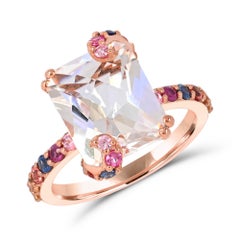 6-3/4 ct. Rock Crystal and Multicolor Sapphire 14K Rose Gold Ring