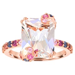 6-3/4 ct. Rock Crystal and Multicolor Sapphire 14K Rose Gold Ring