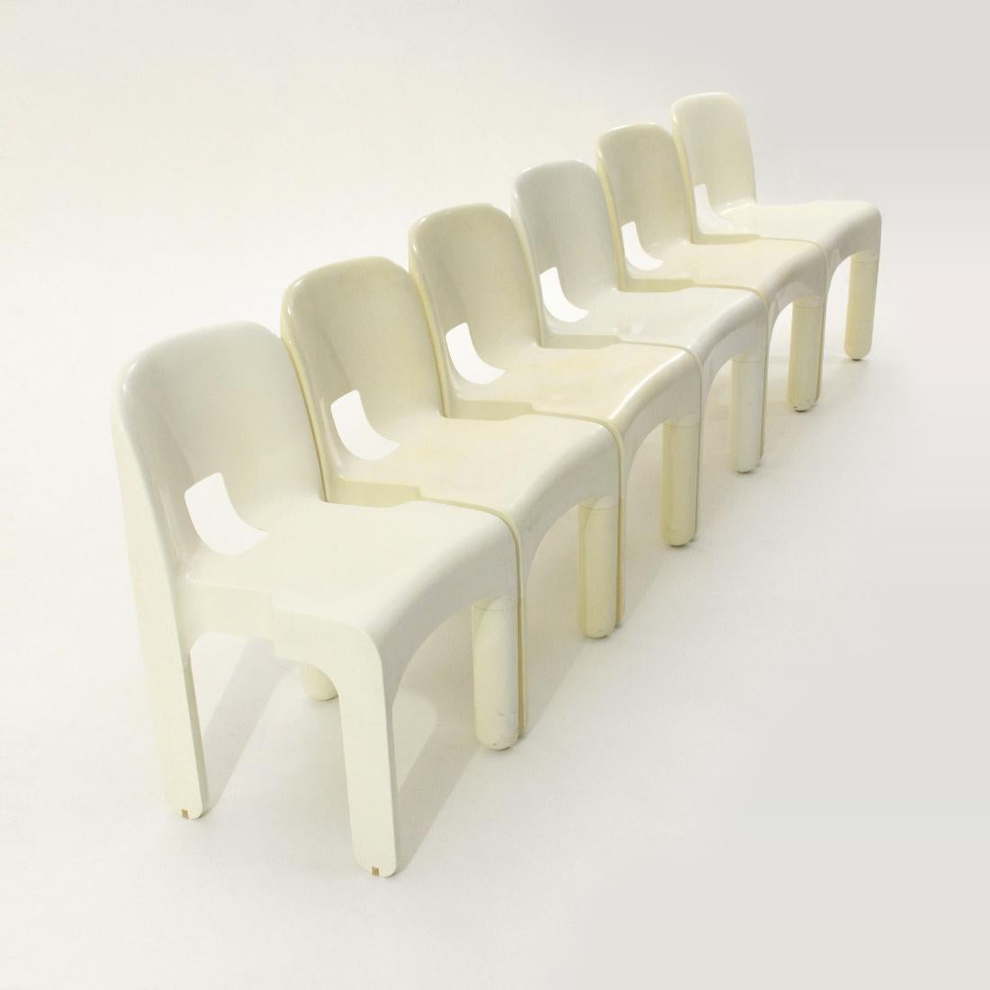 Mid-Century Modern 6 “4860” Chairs in White Plastic by Joe Colombo for Kartell, 1960s