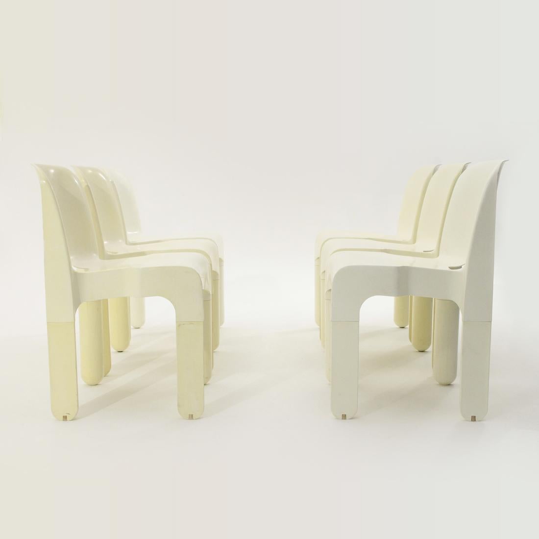 Italian 6 “4860” Chairs in White Plastic by Joe Colombo for Kartell, 1960s