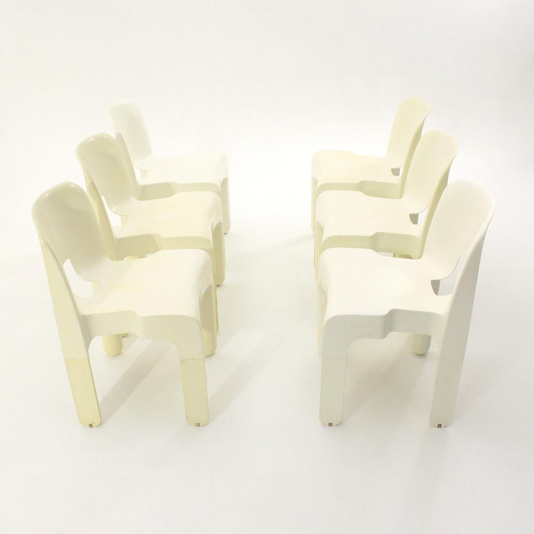 Mid-20th Century 6 “4860” Chairs in White Plastic by Joe Colombo for Kartell, 1960s
